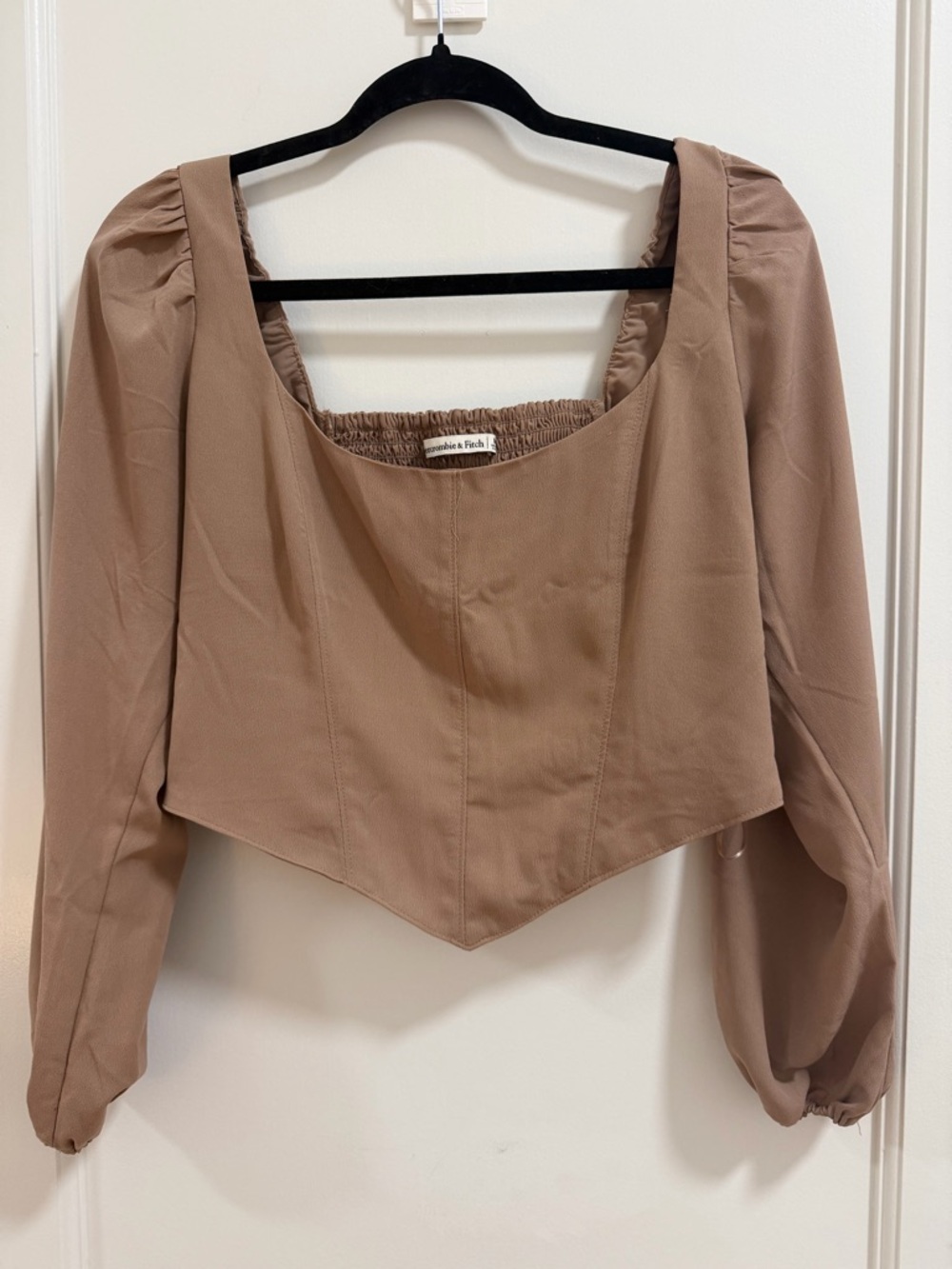 Abercrombie and Fitch Square Neck Long Sleeve Crop Top - Taupe